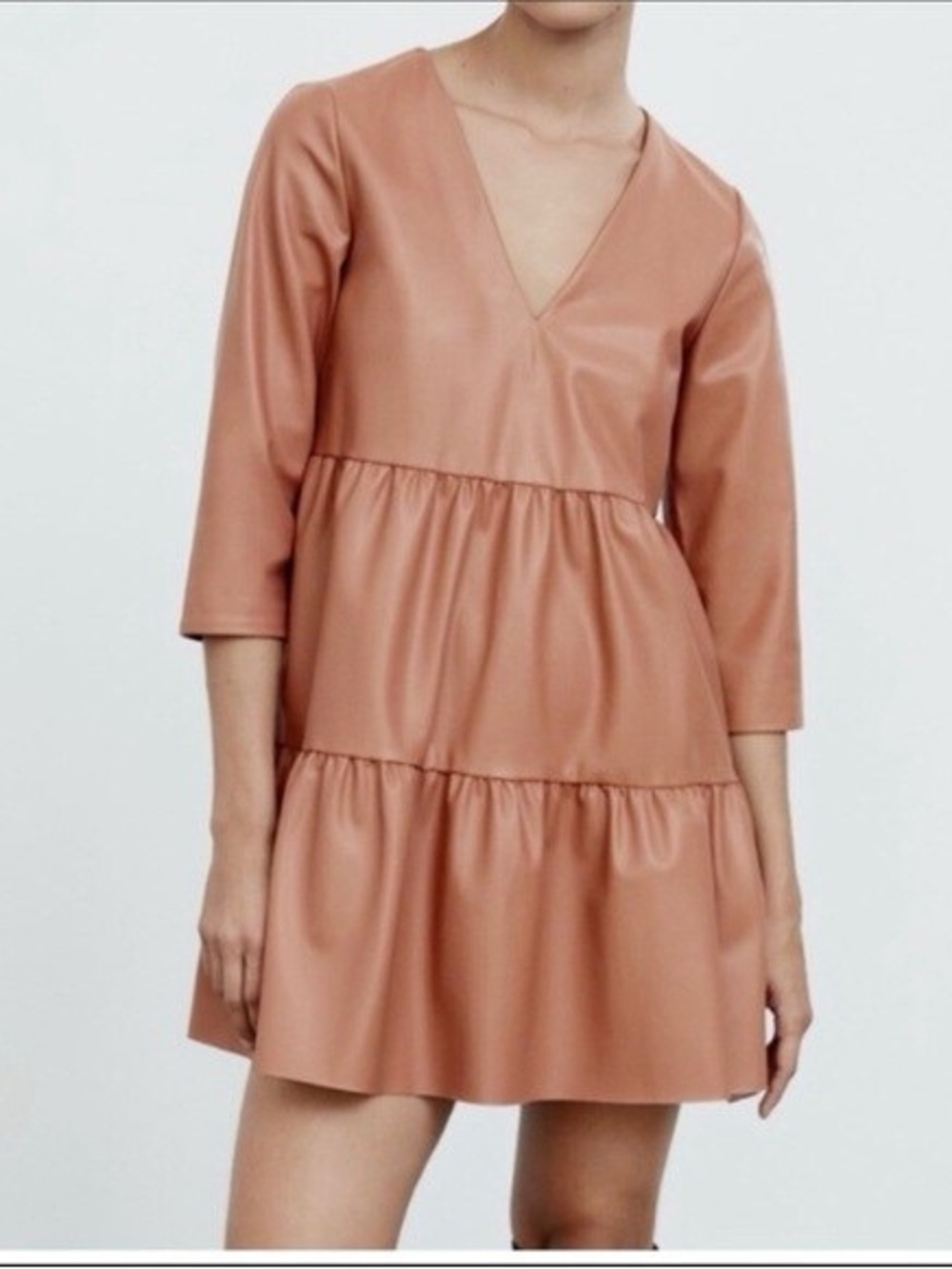ZARA FAUX LEATHER TIERED MINI DRESS